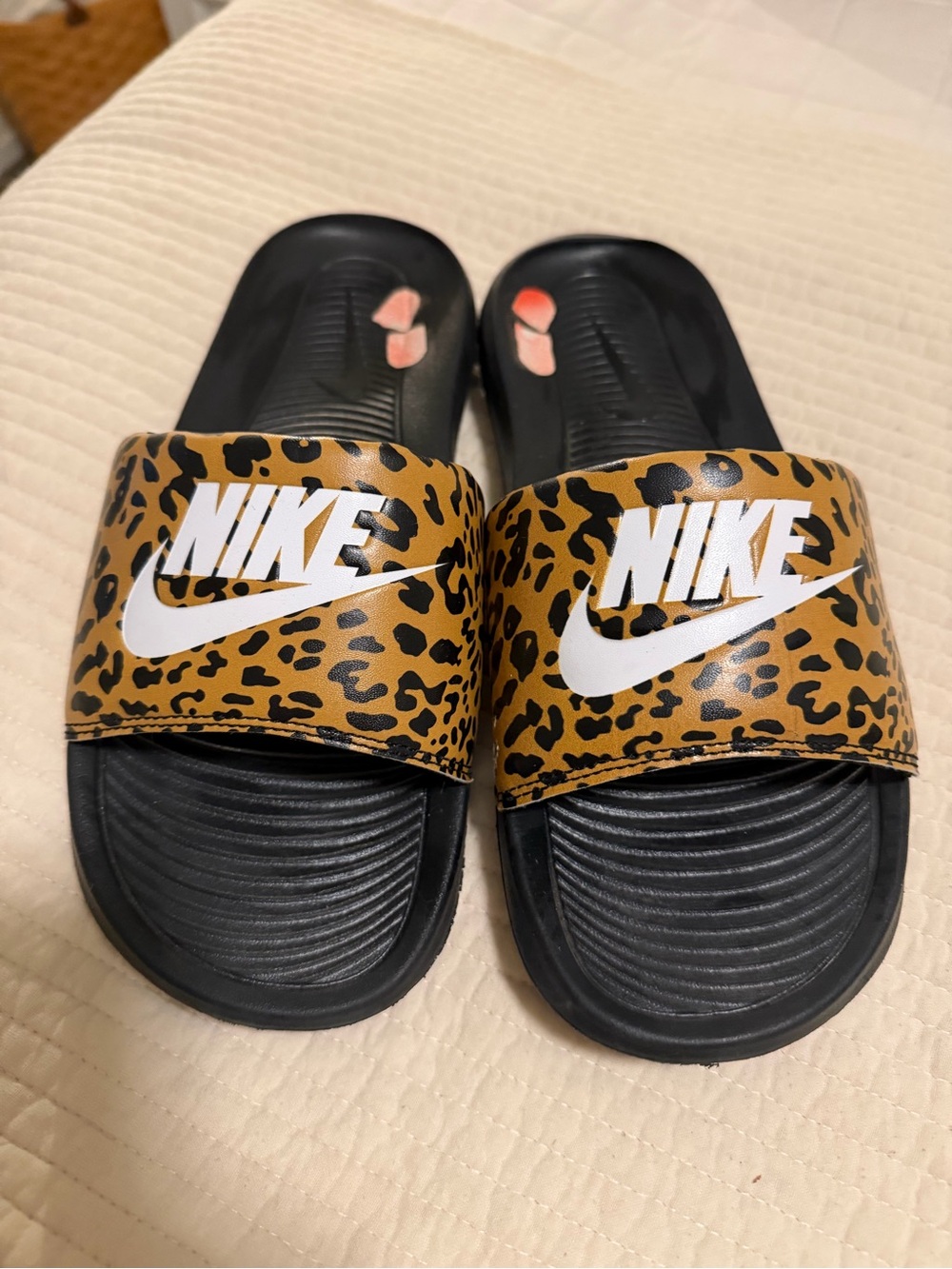 Nike Kids Leopard-Print Slide Sandals in Black and Brown